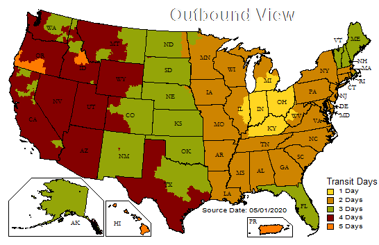 Lifeline Pet Supplies Ground Shipping Transit Time Map