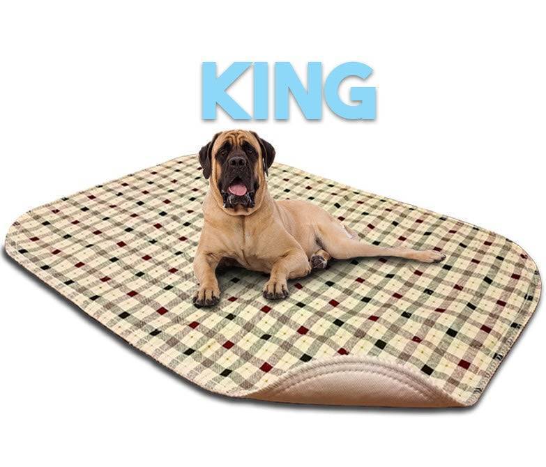 King (48"x72")* - Tan Plaid - Washable Pee Pad
